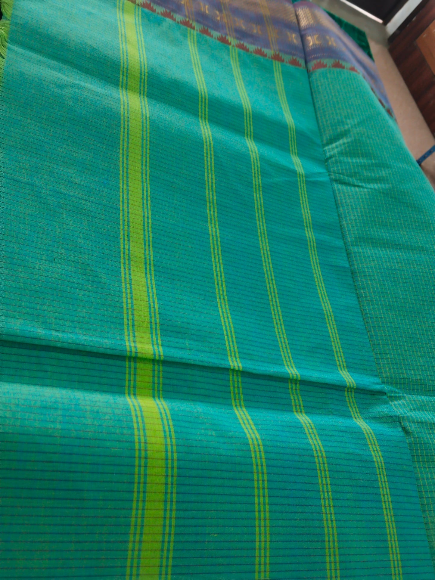 Sea Green Muthu Kattam double side border saree