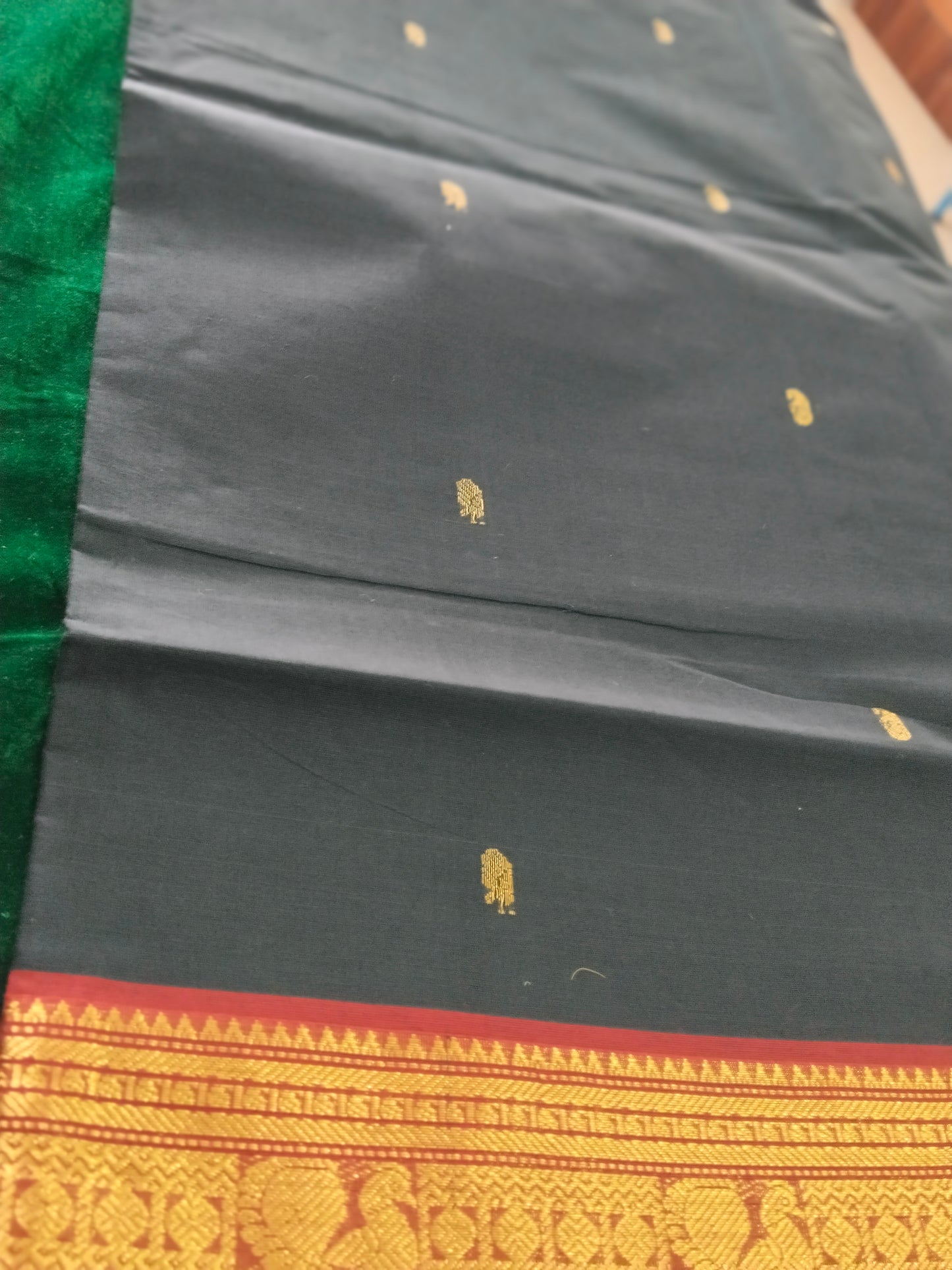 Black pure rich cotton with vintage red saree