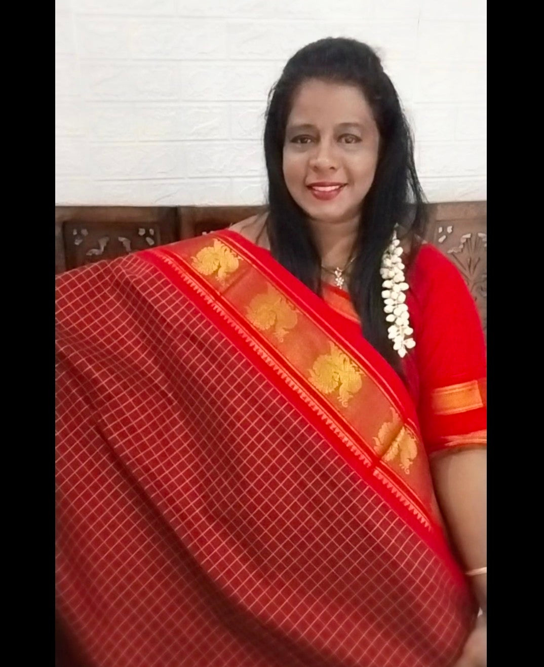 Mercerized Cotton Maroon Saree with peacock buttas
