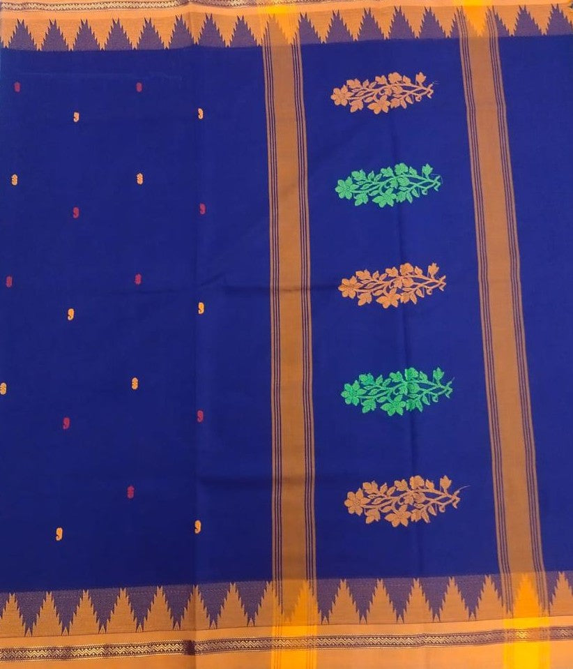Ink blue pure cotton 120 count Mercerised cotton saree with handmade butta work