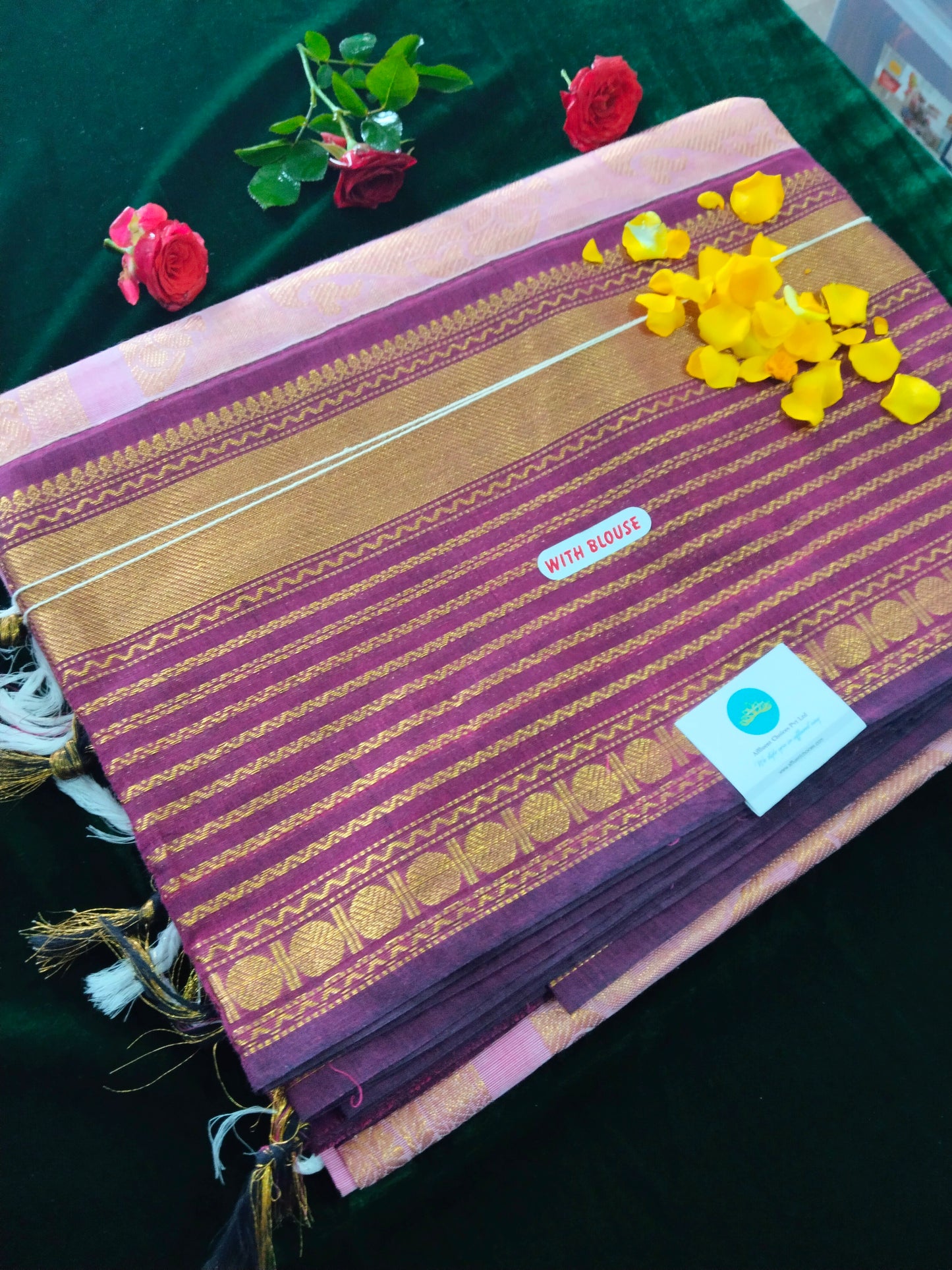 pink Rich cotton saree with blue neli border