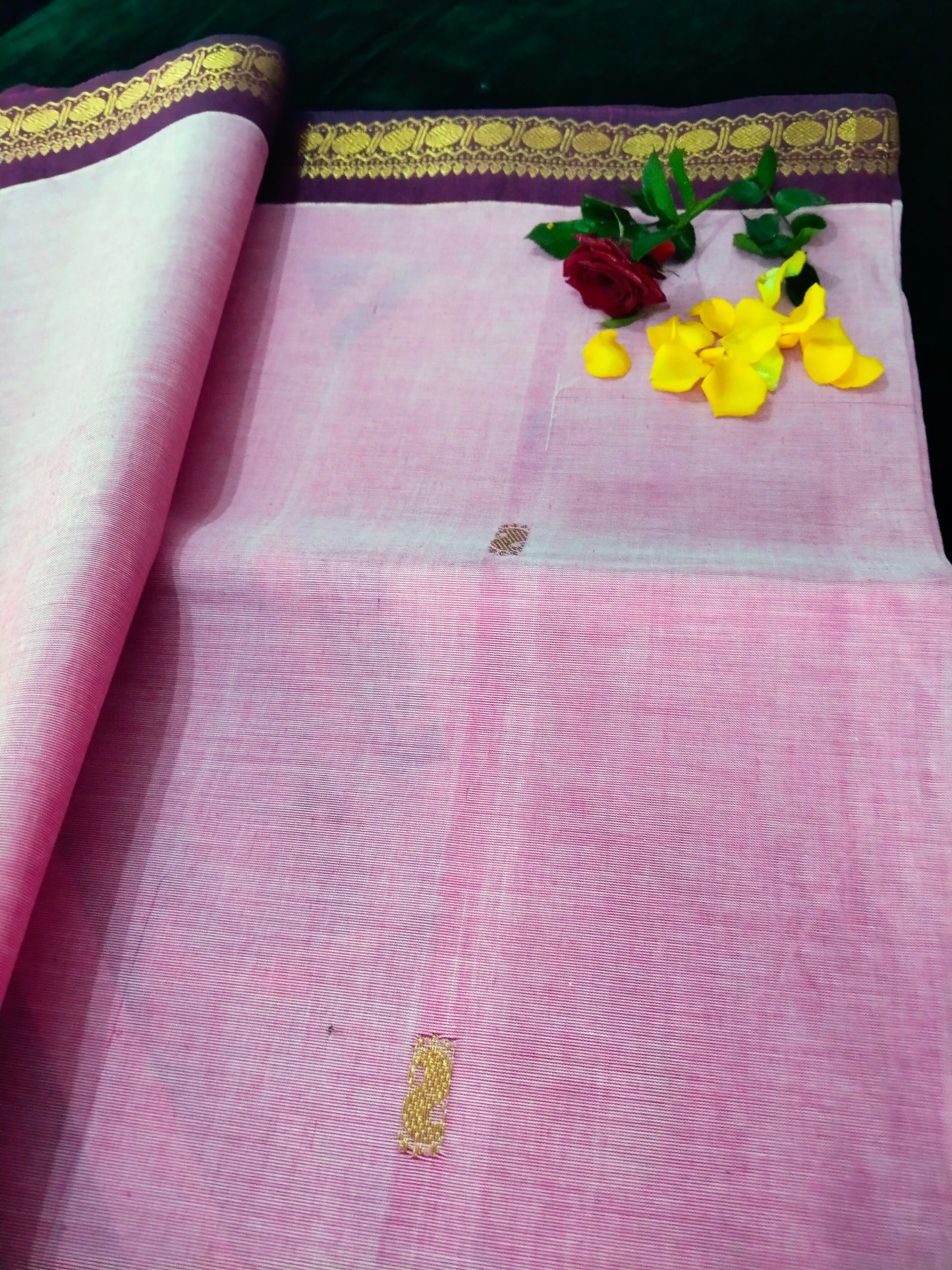 pink Rich cotton saree with blue neli border