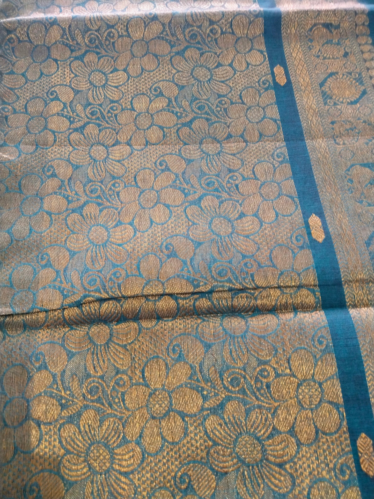 Teal Blue Rich cotton saree with pink border