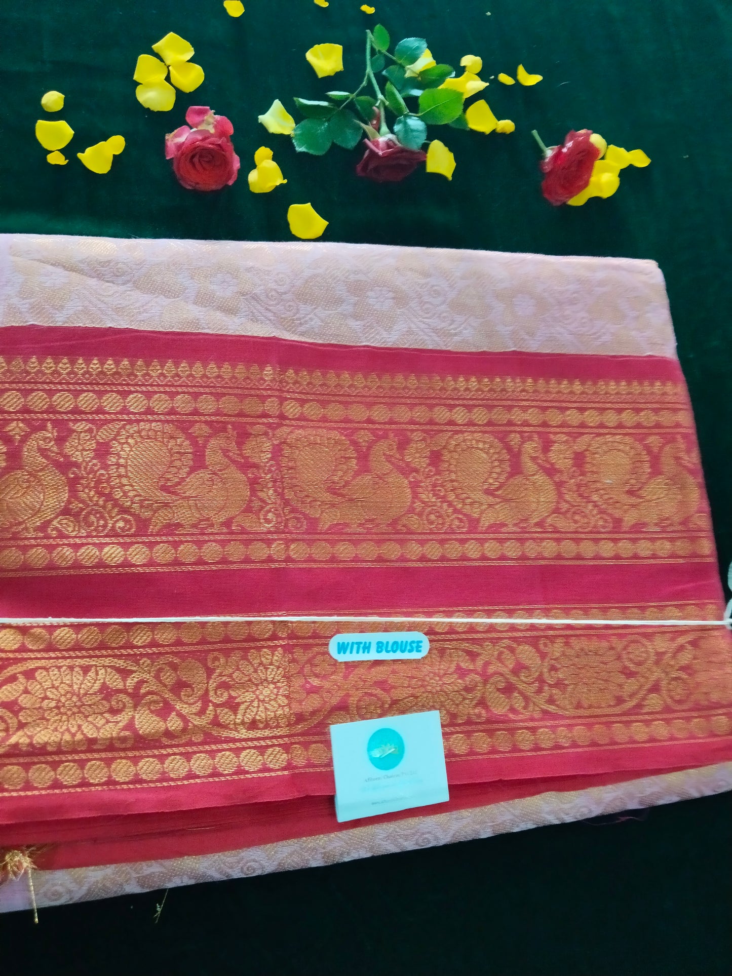 pastel pink pure rich cotton saree with rani pink double side border