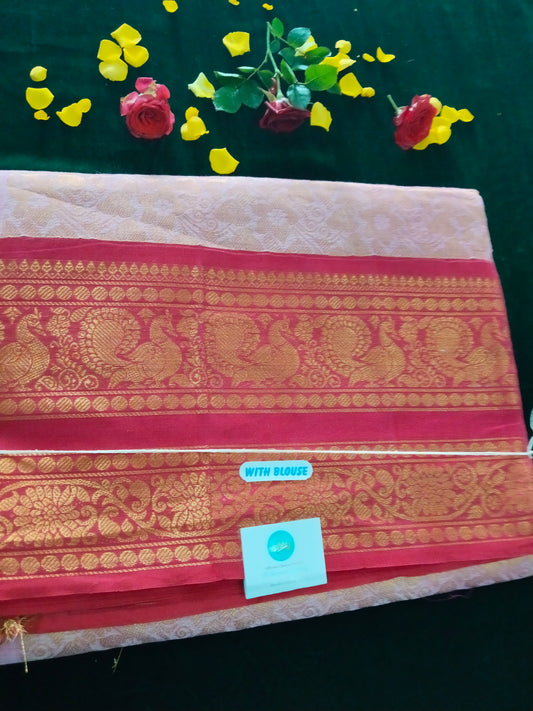 pastel pink pure rich cotton saree with rani pink double side border