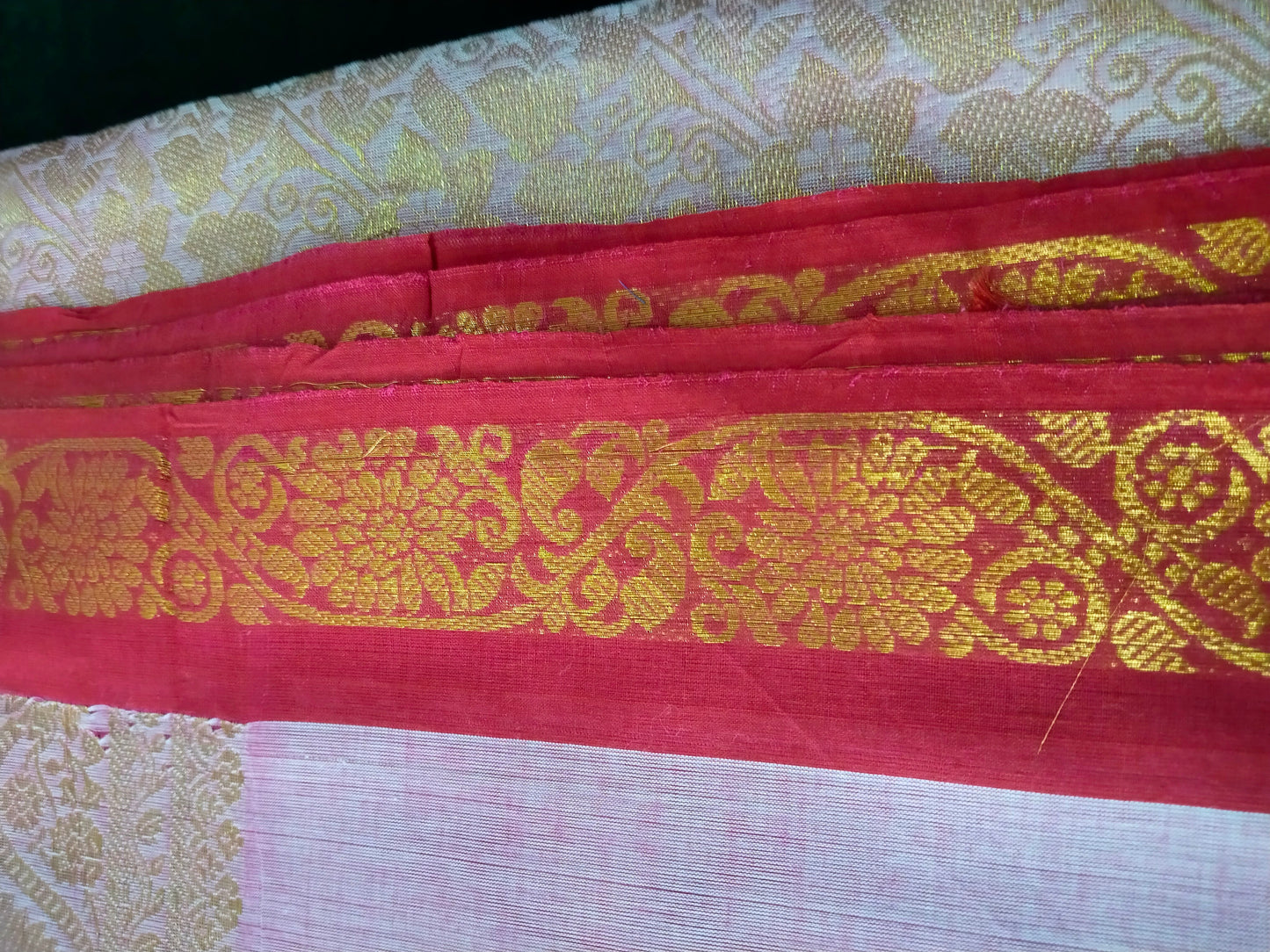 pastel pink pure rich cotton saree with rani pink double side border