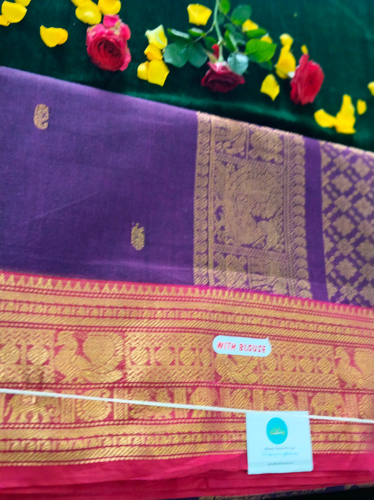 Dark violet pure rich cotton saree