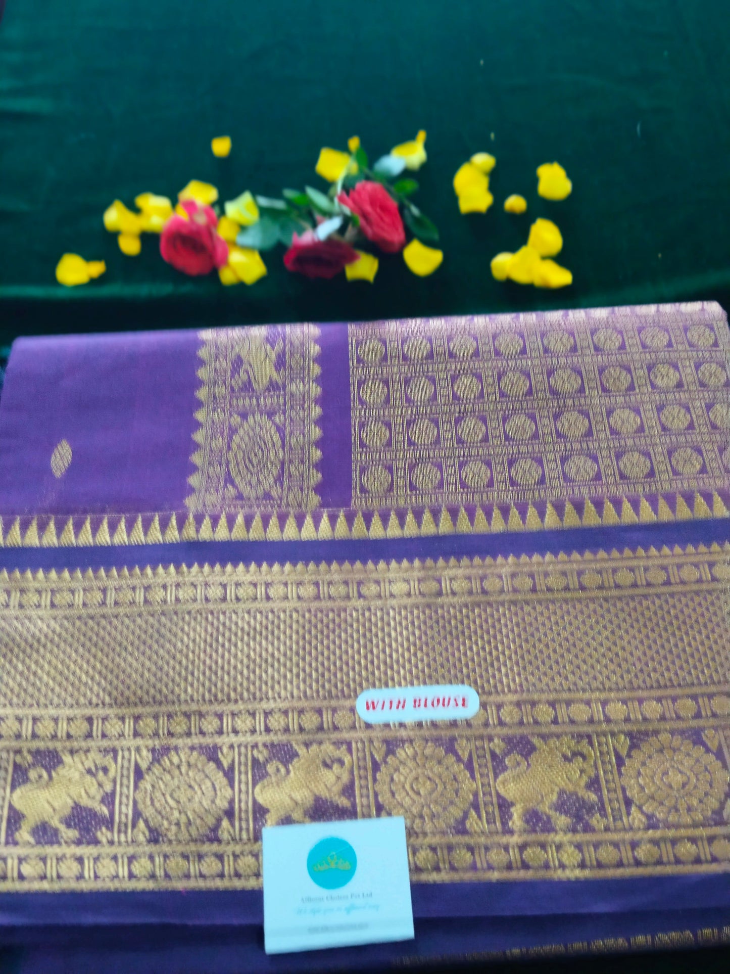 Deep violet vintage design buttas and very grand pallu saree