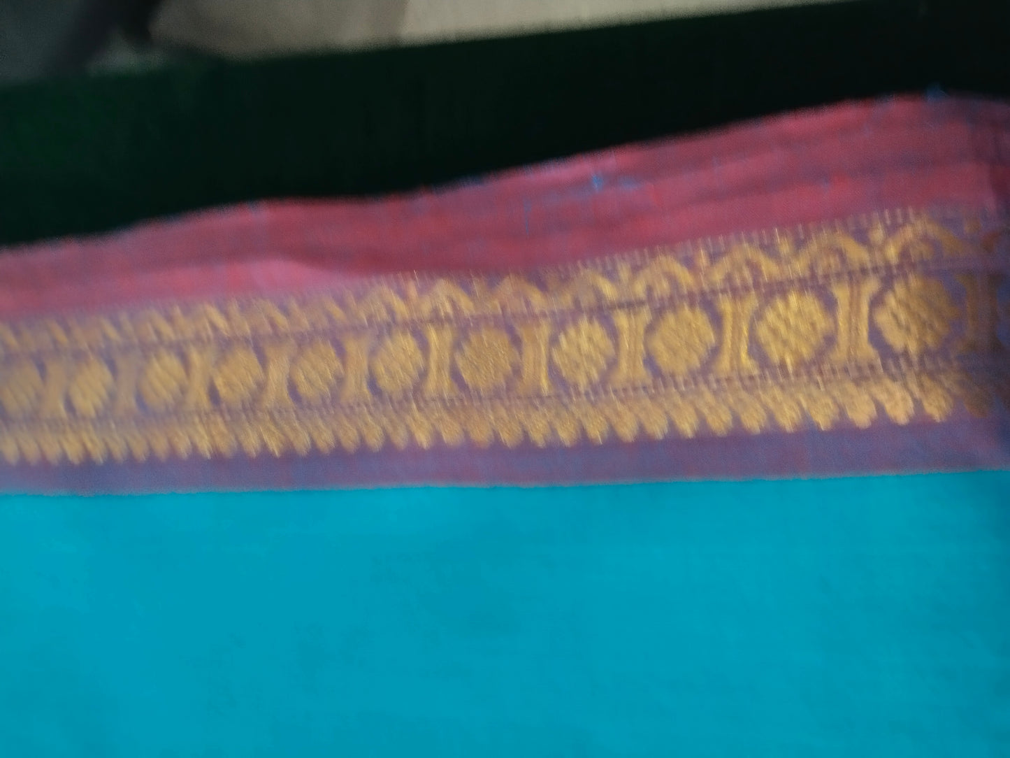 Awesome Blue pure rich cotton saree with traditional chara & Deer Buttas