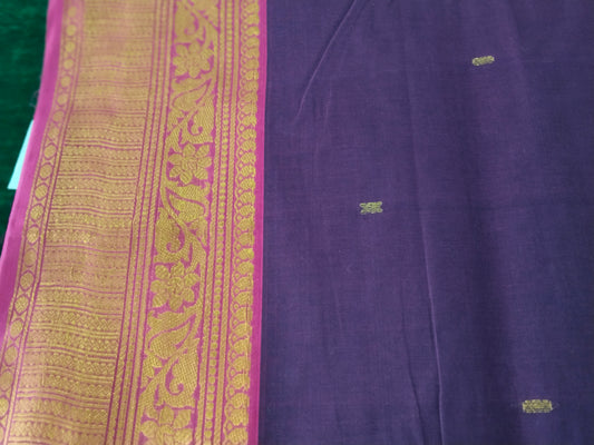 Pure cotton dark violet saree with buttas in pallu