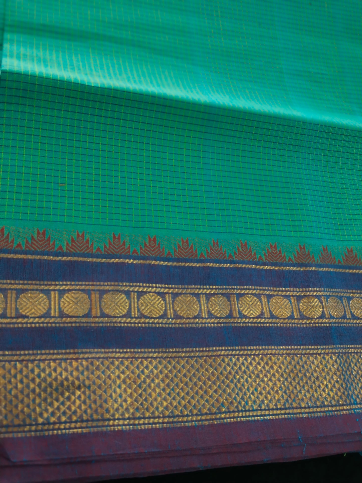 Sea Green Muthu Kattam double side border saree