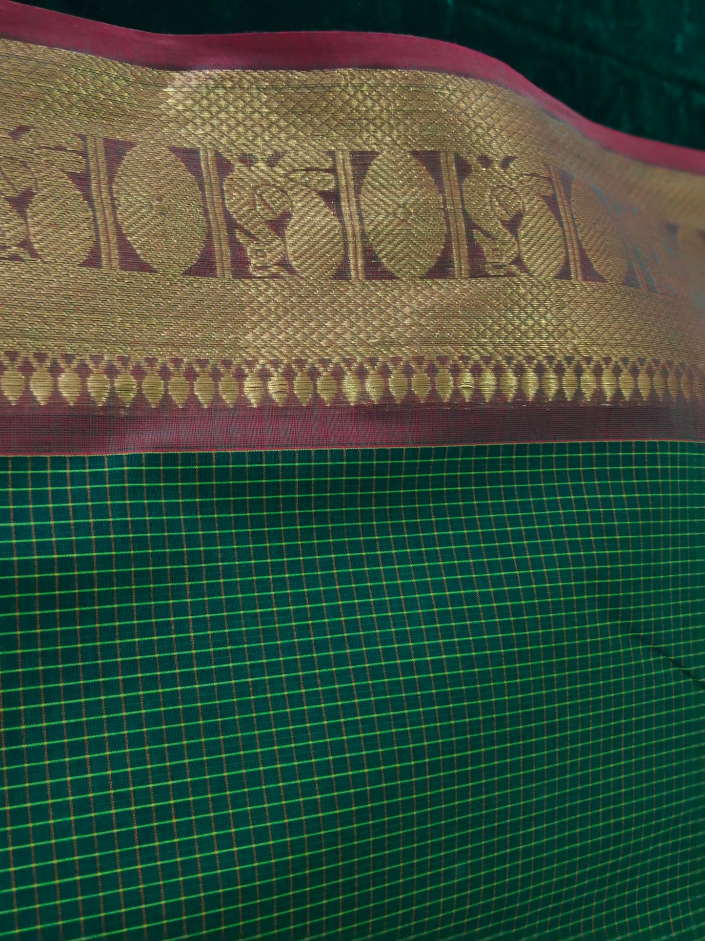 Emerald Green Muthu Kattam double side border pure cotton saree