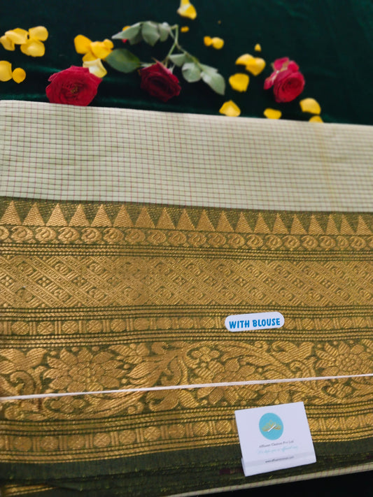 Pastel Pista Green Muthu Kattam pure cotton saree