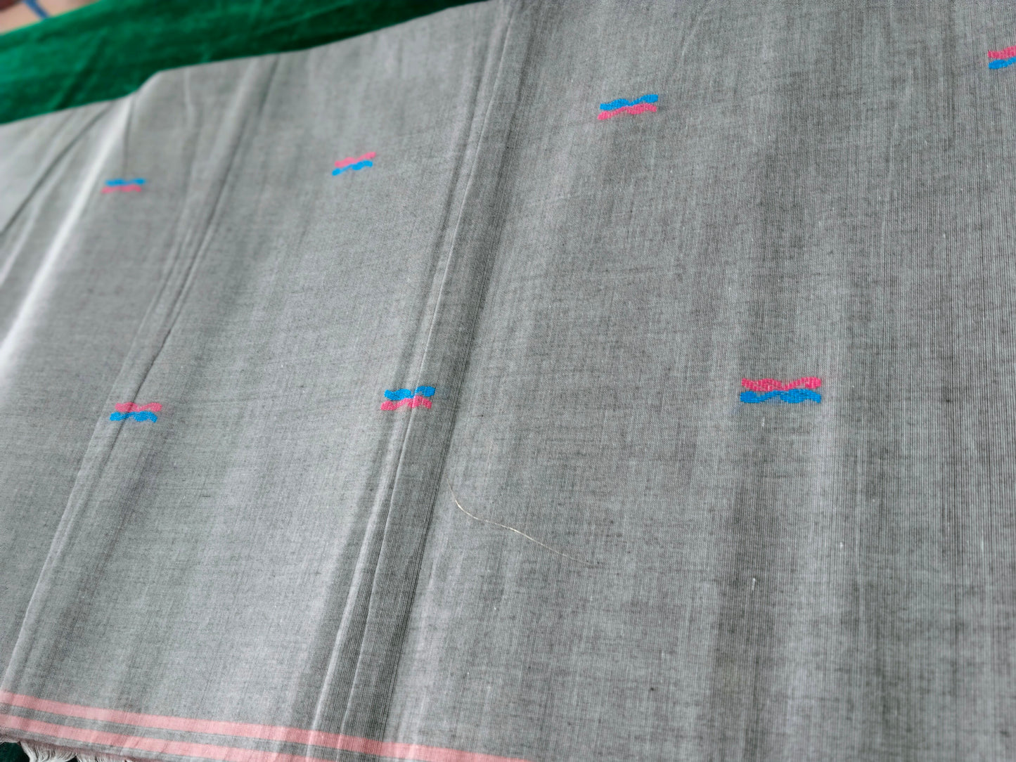 Grey pure cotton with coral red tower design