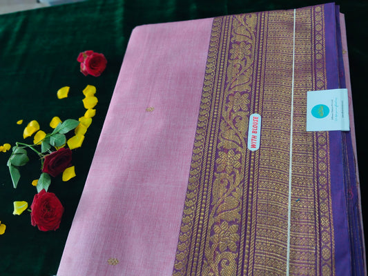 Pink pure cotton floral border saree vintage saree