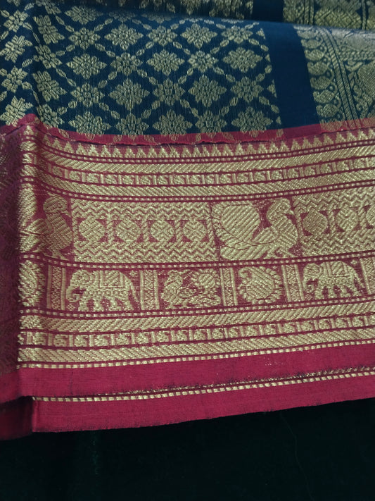 Black pure rich cotton with vintage red saree