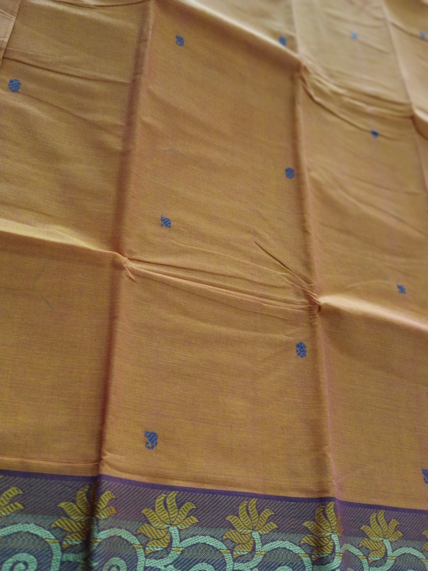 Mango yellow pure cotton saree with beautiful thread floral border and pallue