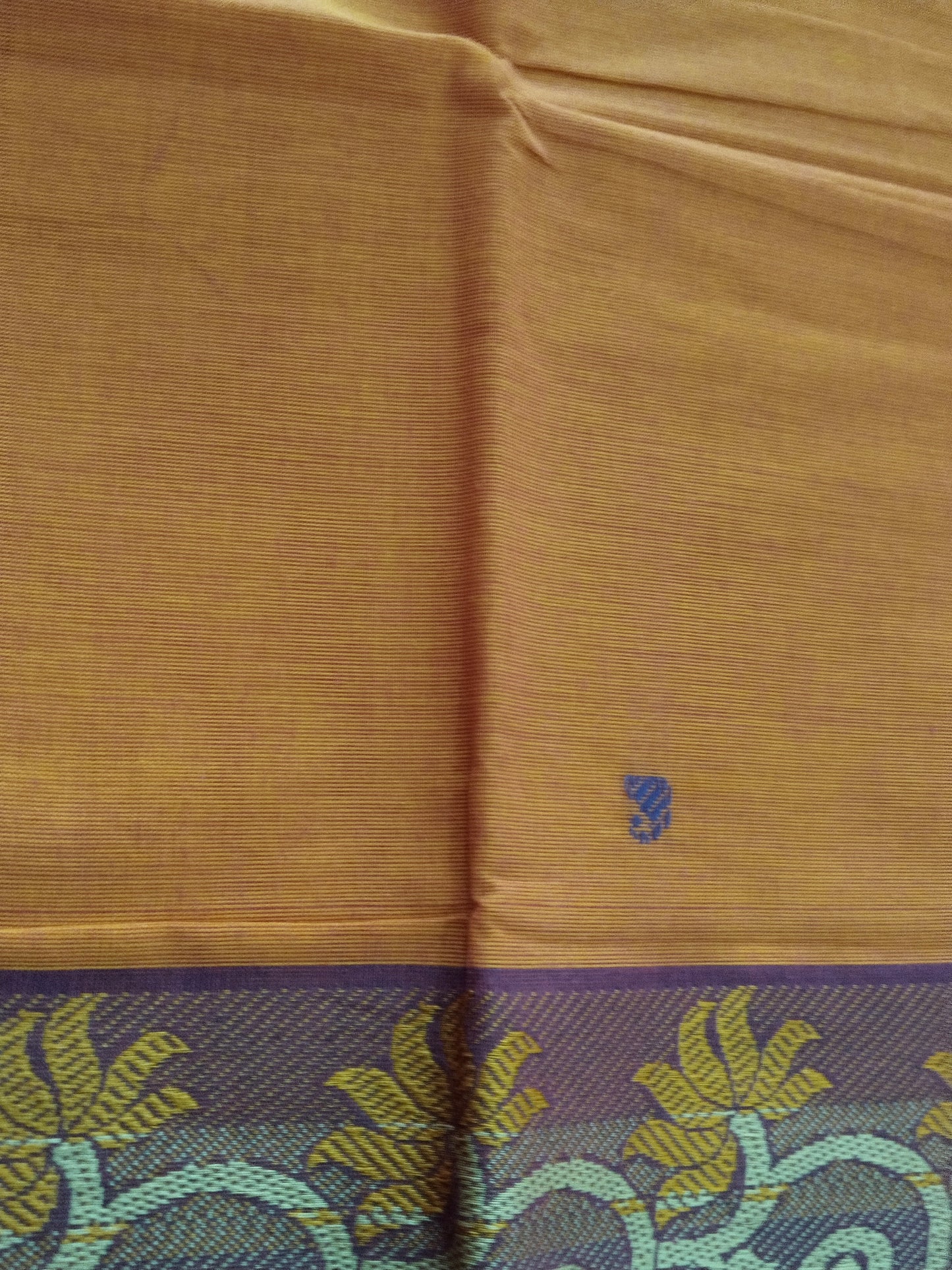 Mango yellow pure cotton saree with beautiful thread floral border and pallue
