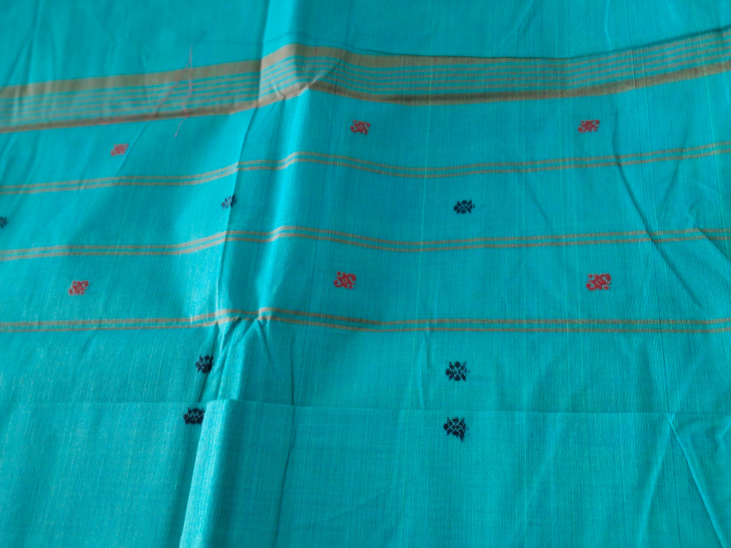 Blue pure cotton saree , with thread woven border and buttas all over