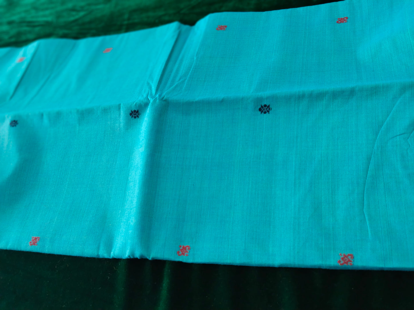 Blue pure cotton saree , with thread woven border and buttas all over