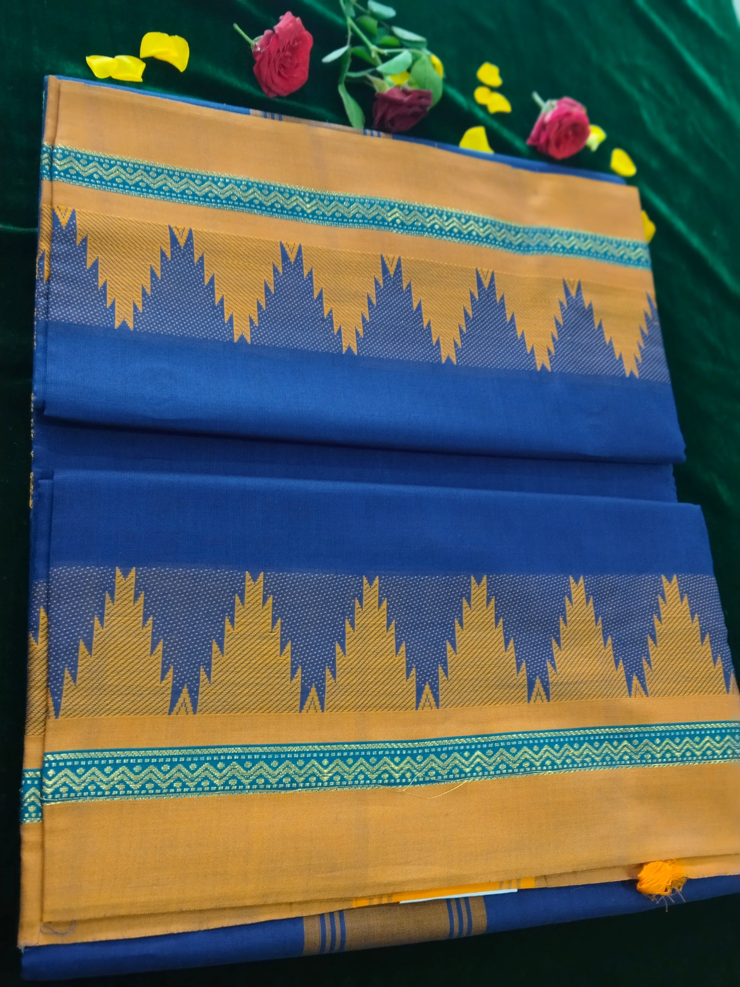 Ink blue pure cotton 120 count Mercerised cotton saree with handmade butta work