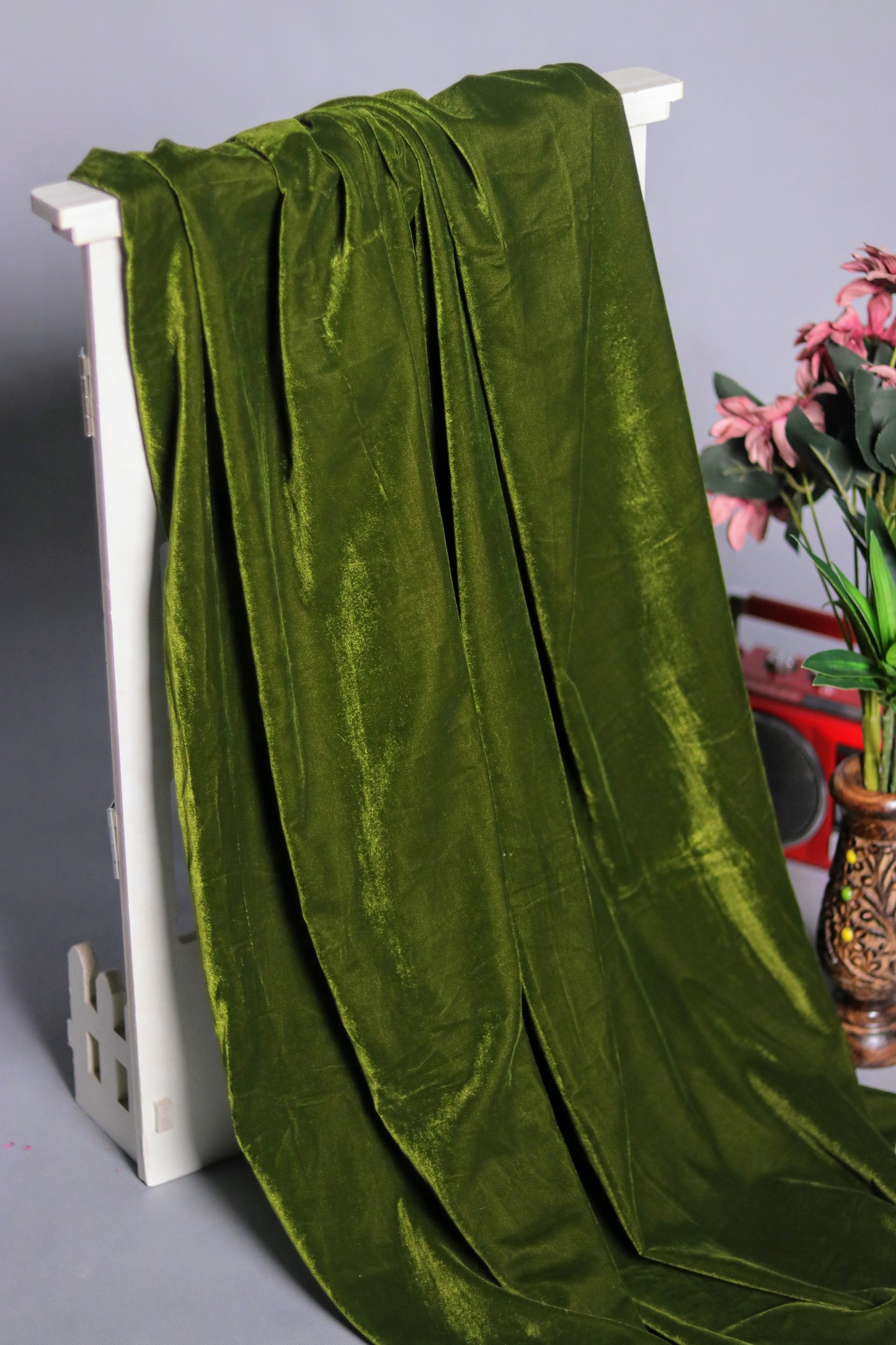 Velvet 9000 Fabric Solid Olive Green Color