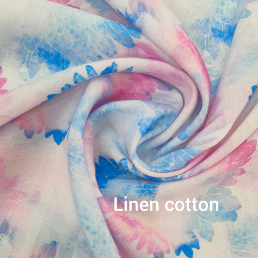 Linen Cotton Fabric with Multicolor Abstract Print