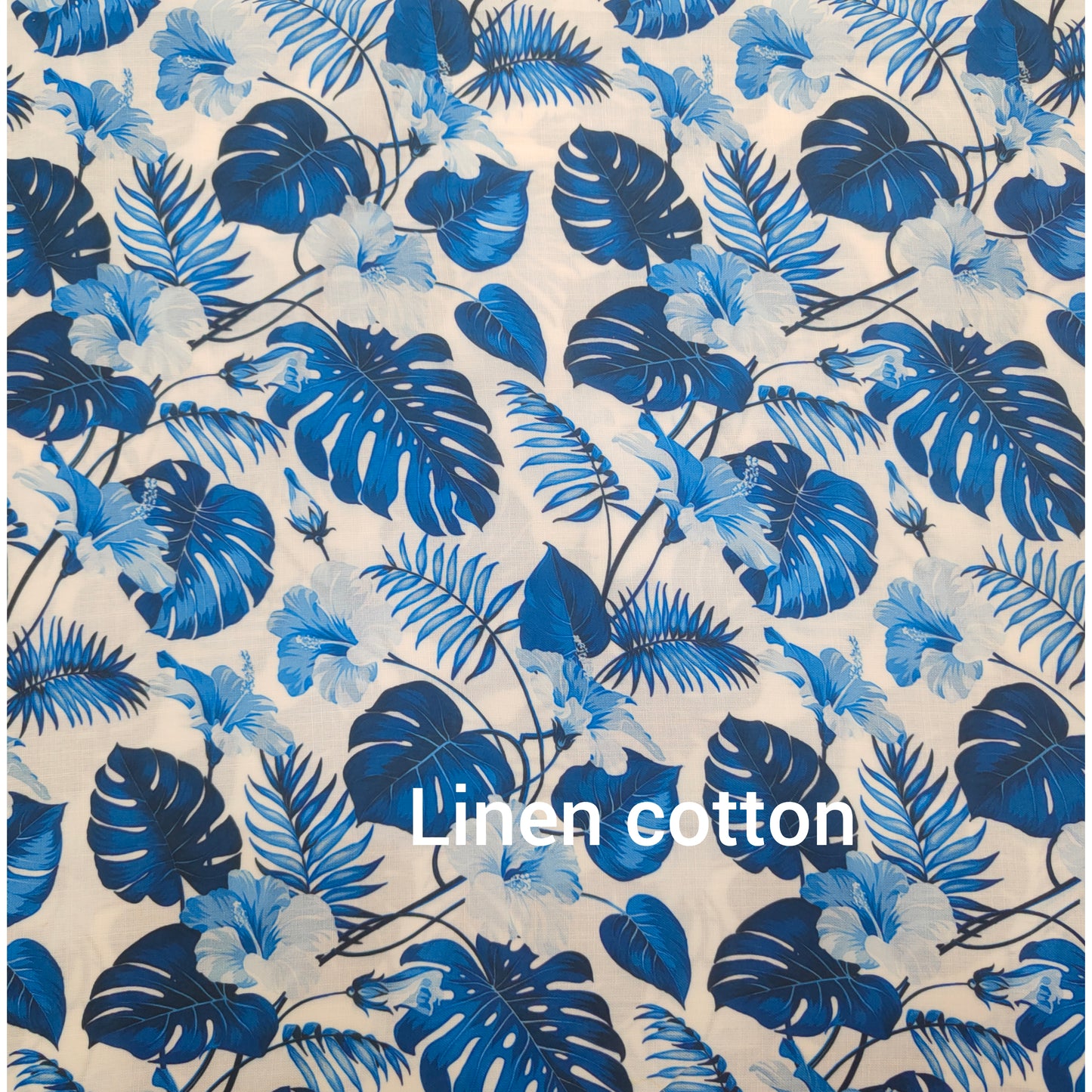 Linen Cotton Fabric with Nature Inspired Prints in Royal Blue