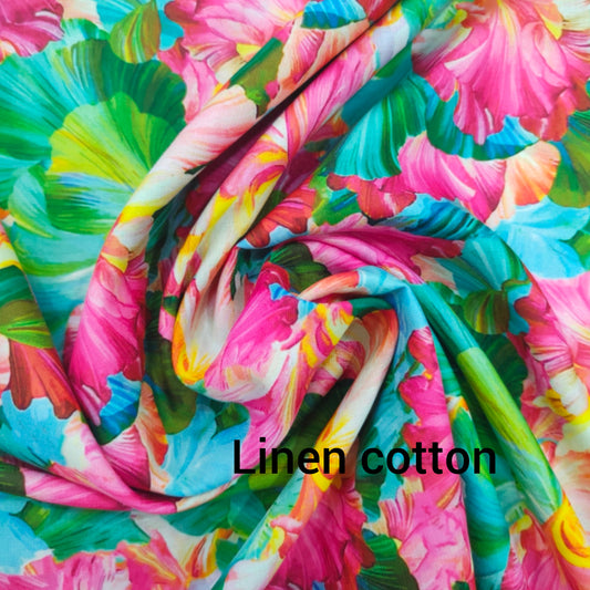 Multicolored Summerish Abstract Print on Linen Cotton