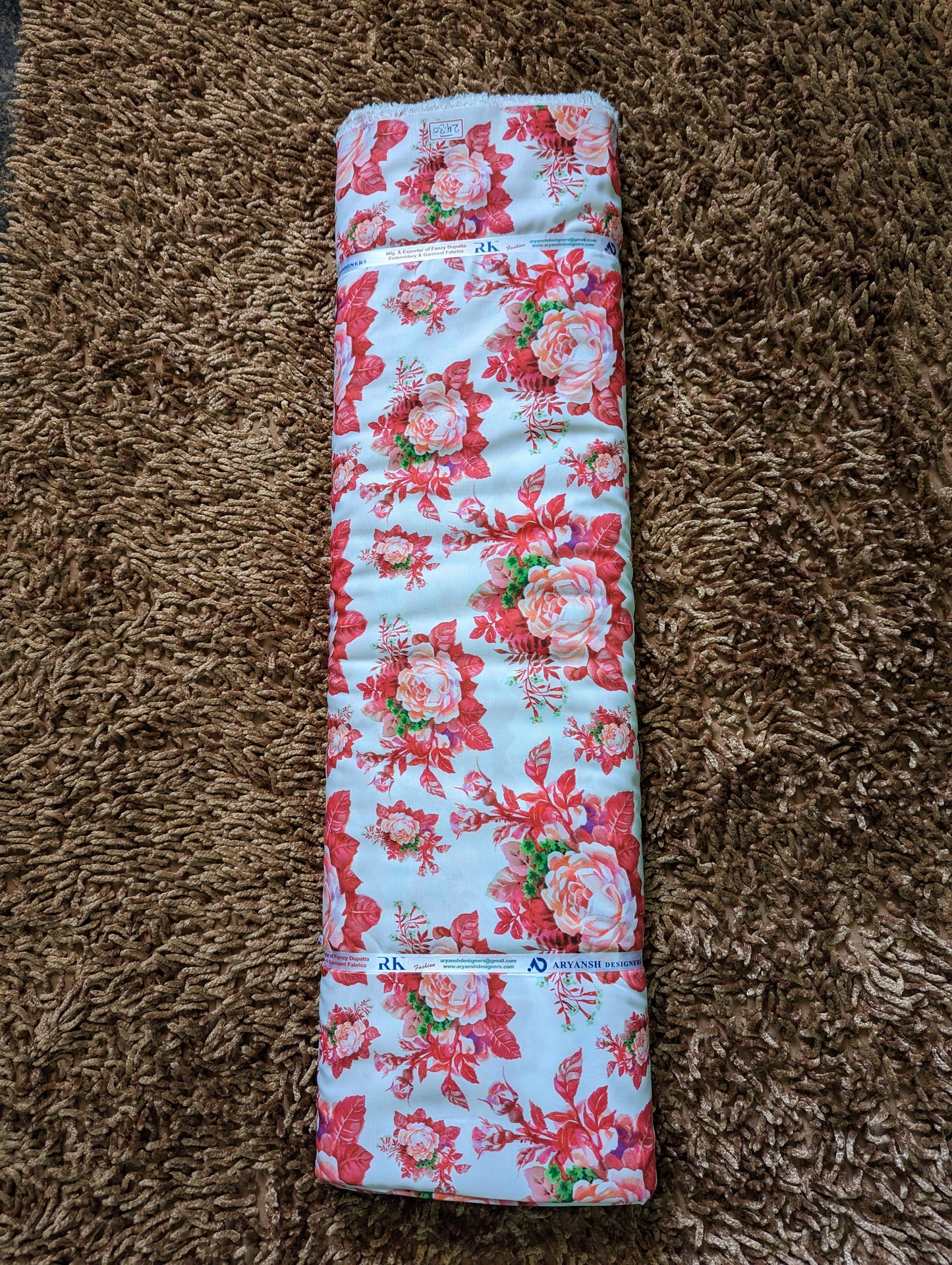 cotton popline 58" width fabric - Red big floral in ivory base