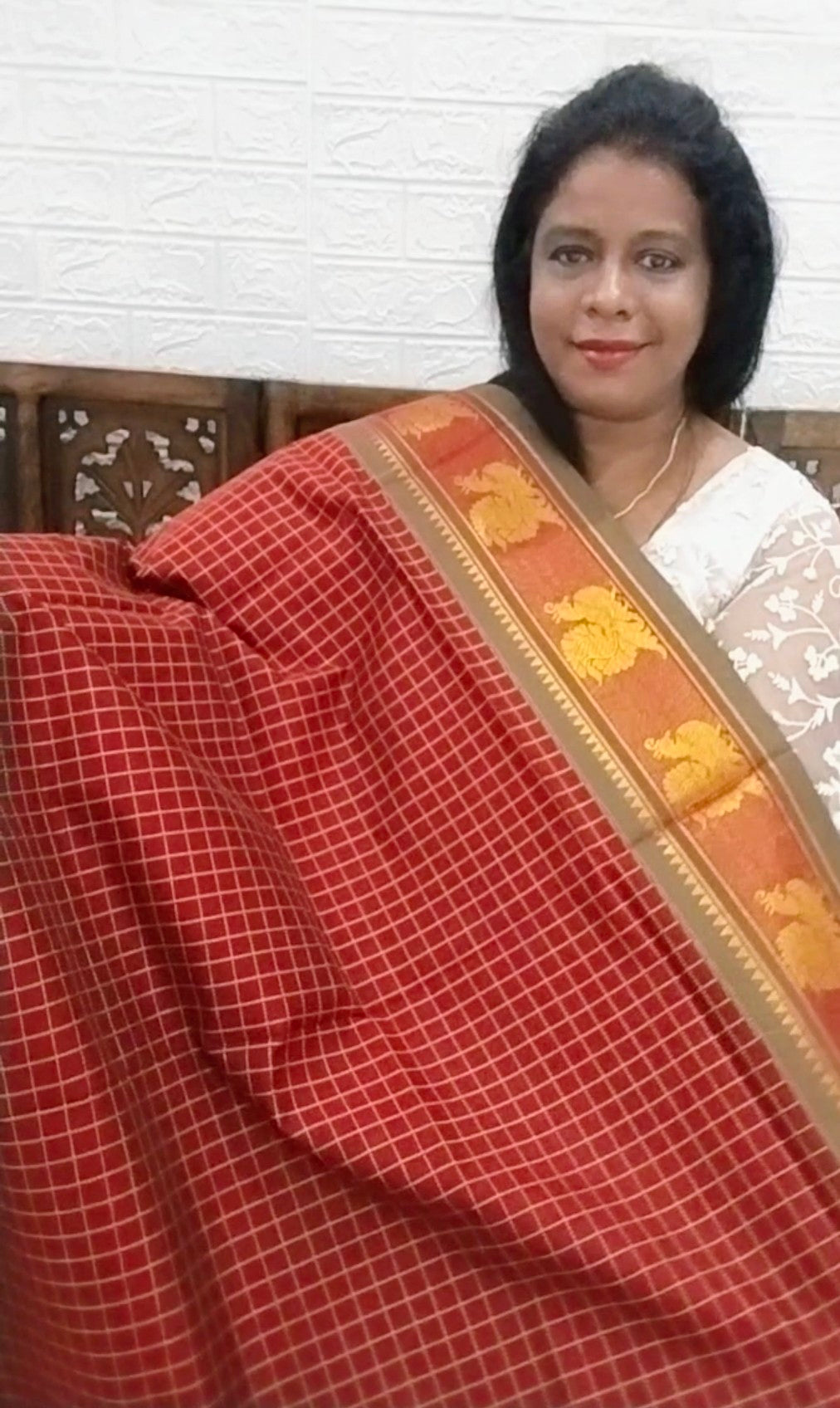 Mercerized Cotton Maroon Saree with peacock buttas