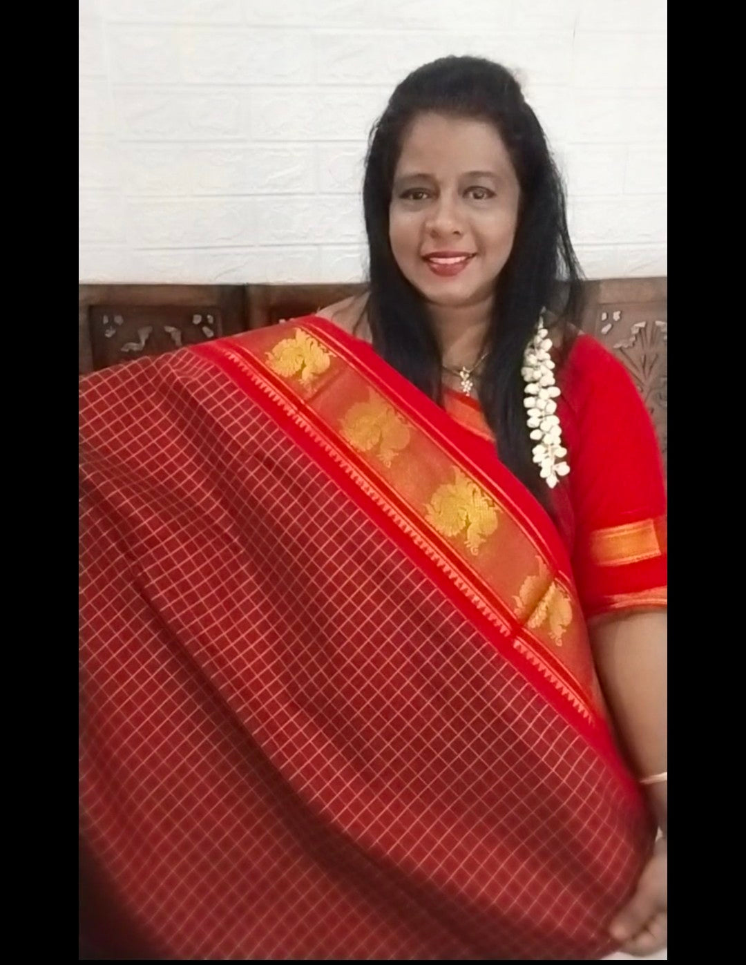 Mercerized Cotton Maroon Saree with peacock buttas