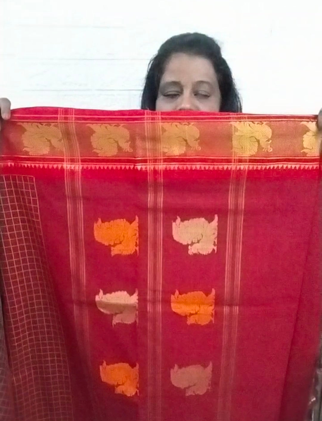 Mercerized Cotton Maroon Saree with peacock buttas