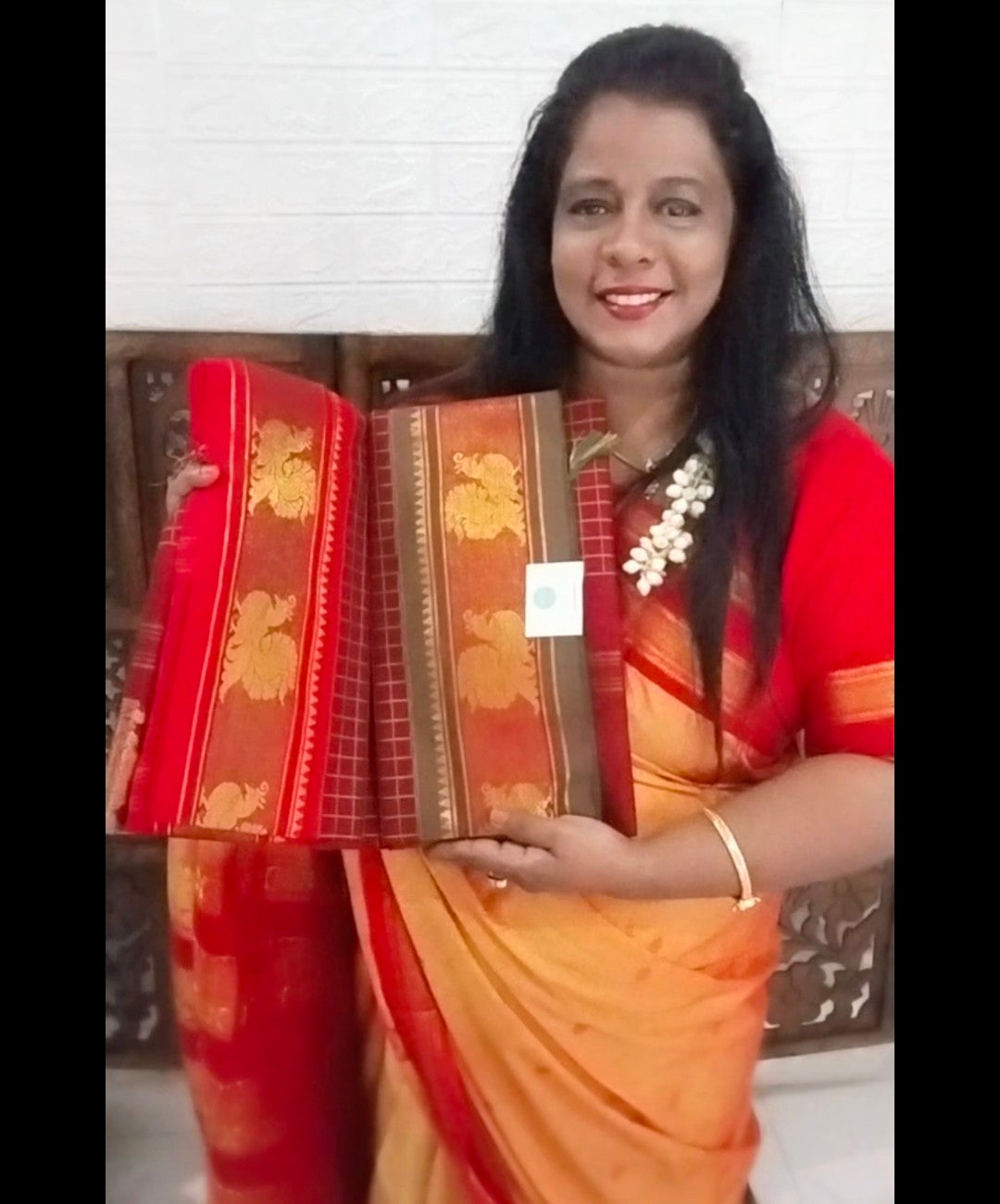 Mercerized Cotton Maroon Saree with peacock buttas