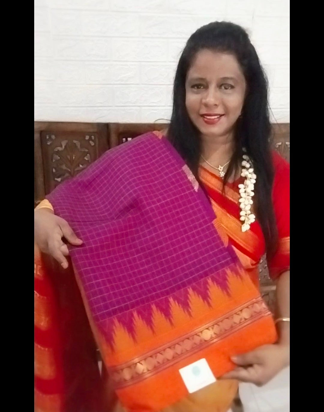 Mercerized cotton saree with tower design and peacock buttas in pallu