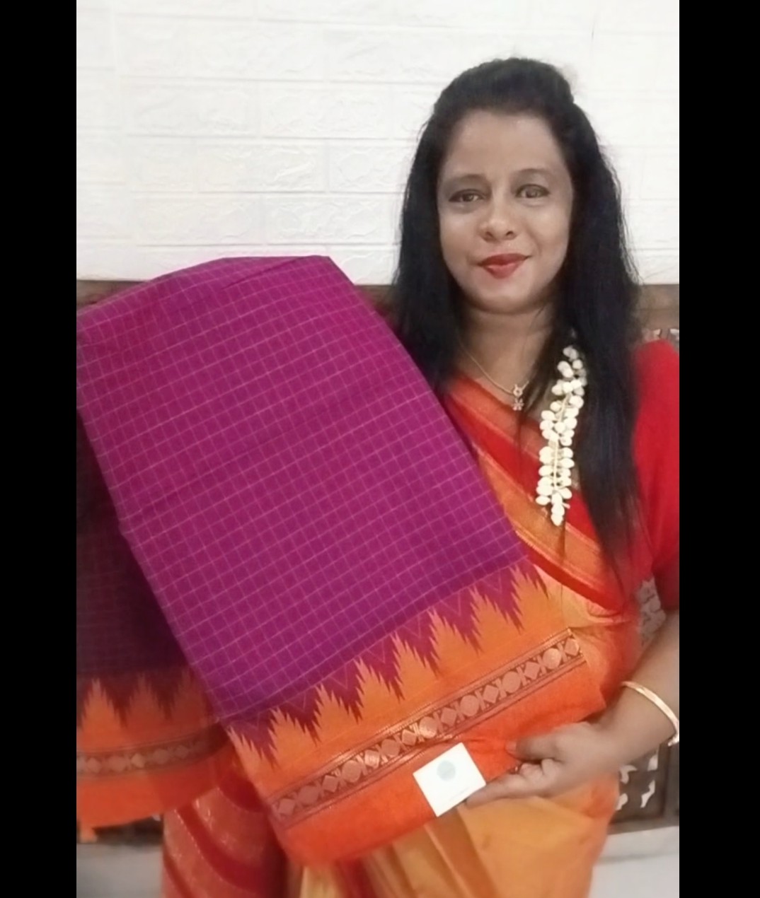 Mercerized cotton saree with tower design and peacock buttas in pallu