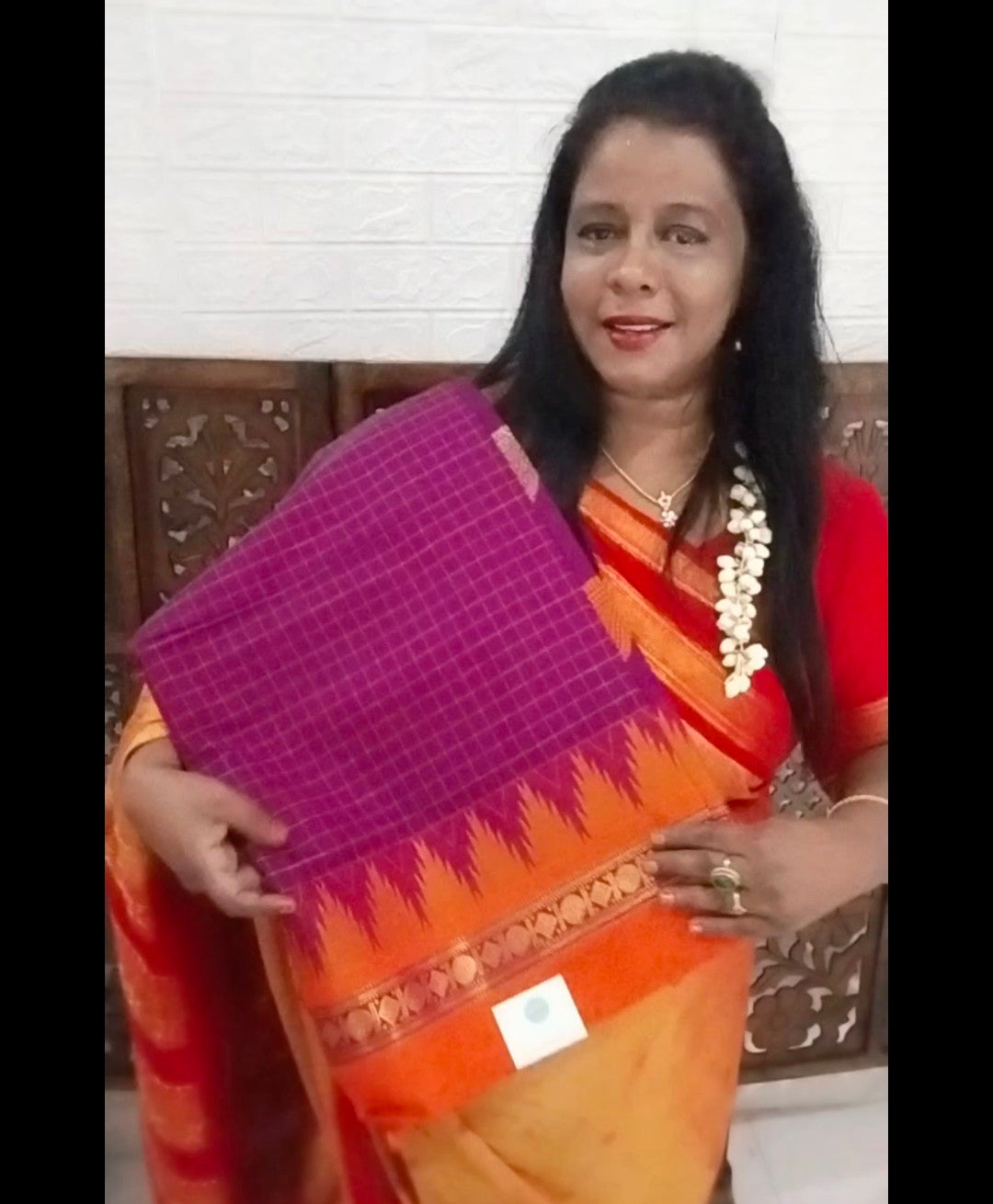 Mercerized cotton saree with tower design and peacock buttas in pallu