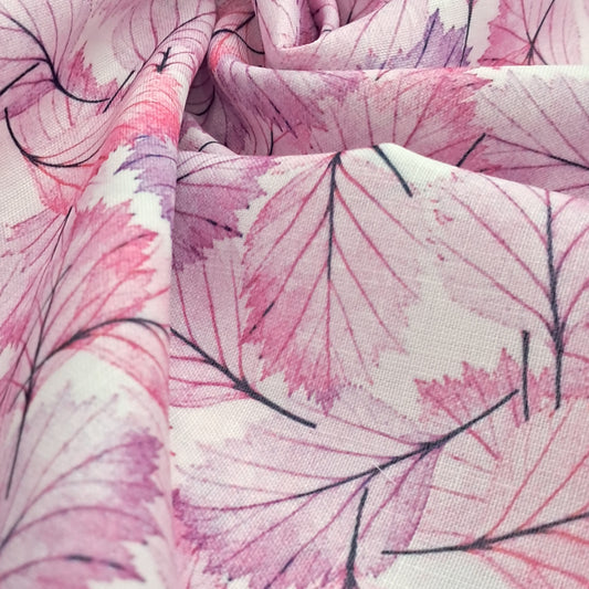 Linen Cotton Fabric in Colourful Leafy Print