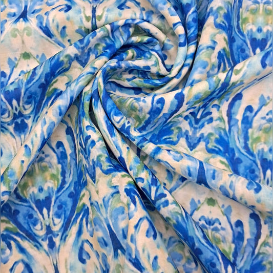 Linen Cotton Fabric with Aesthitic Prints in Blue