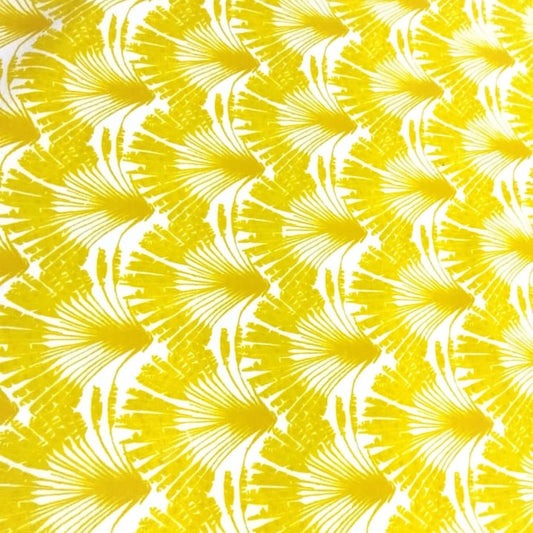 Linen Cotton Fabric with Aesthitic Prints in Yellow and White