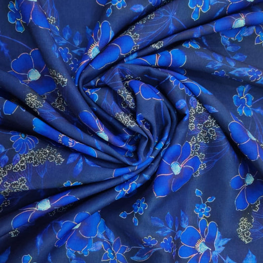 Muslin Silk Royal Blue Floral Print