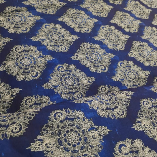 Muslin Silk Royal Blue and Golden Print