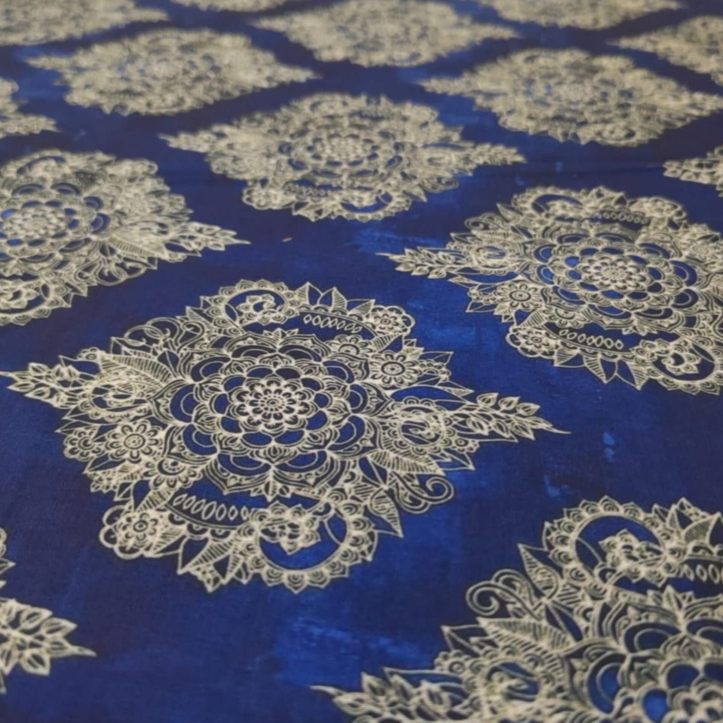 Muslin Silk Royal Blue and Golden Print