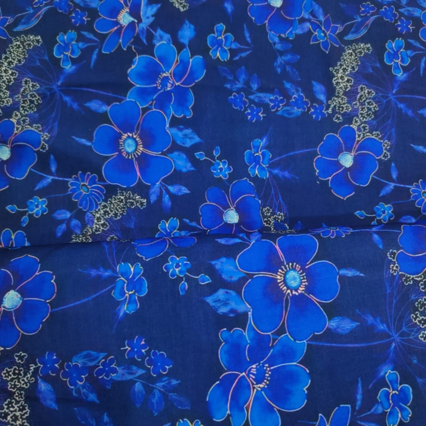Muslin Silk Royal Blue Floral Print