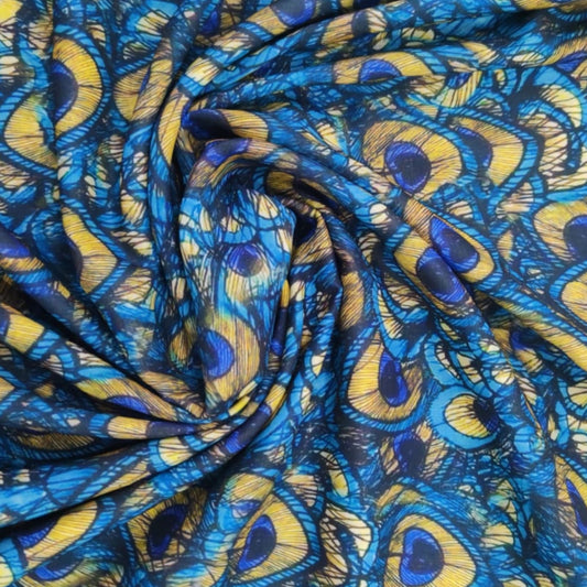 Muslin Silk Peacock Print fabric
