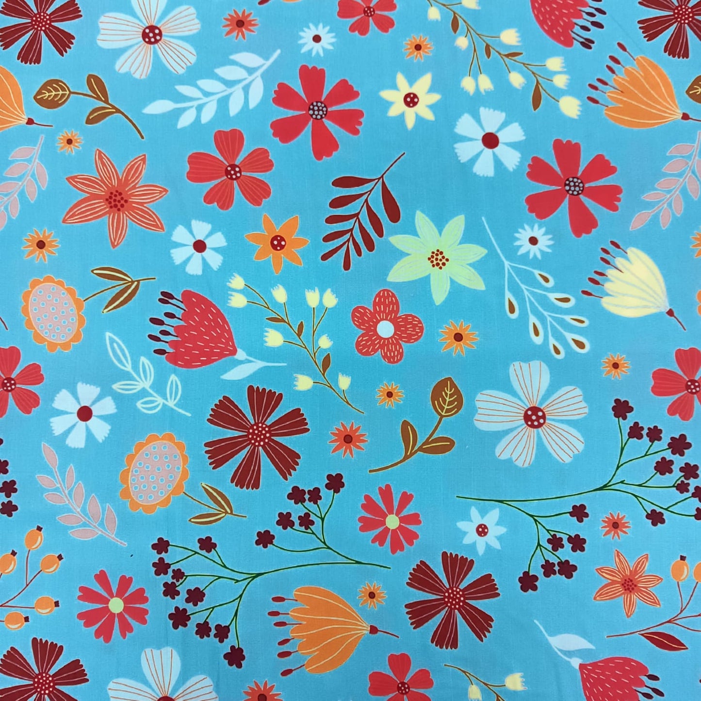 Cotton popline 58" Fabric - Signature Floral in blue base