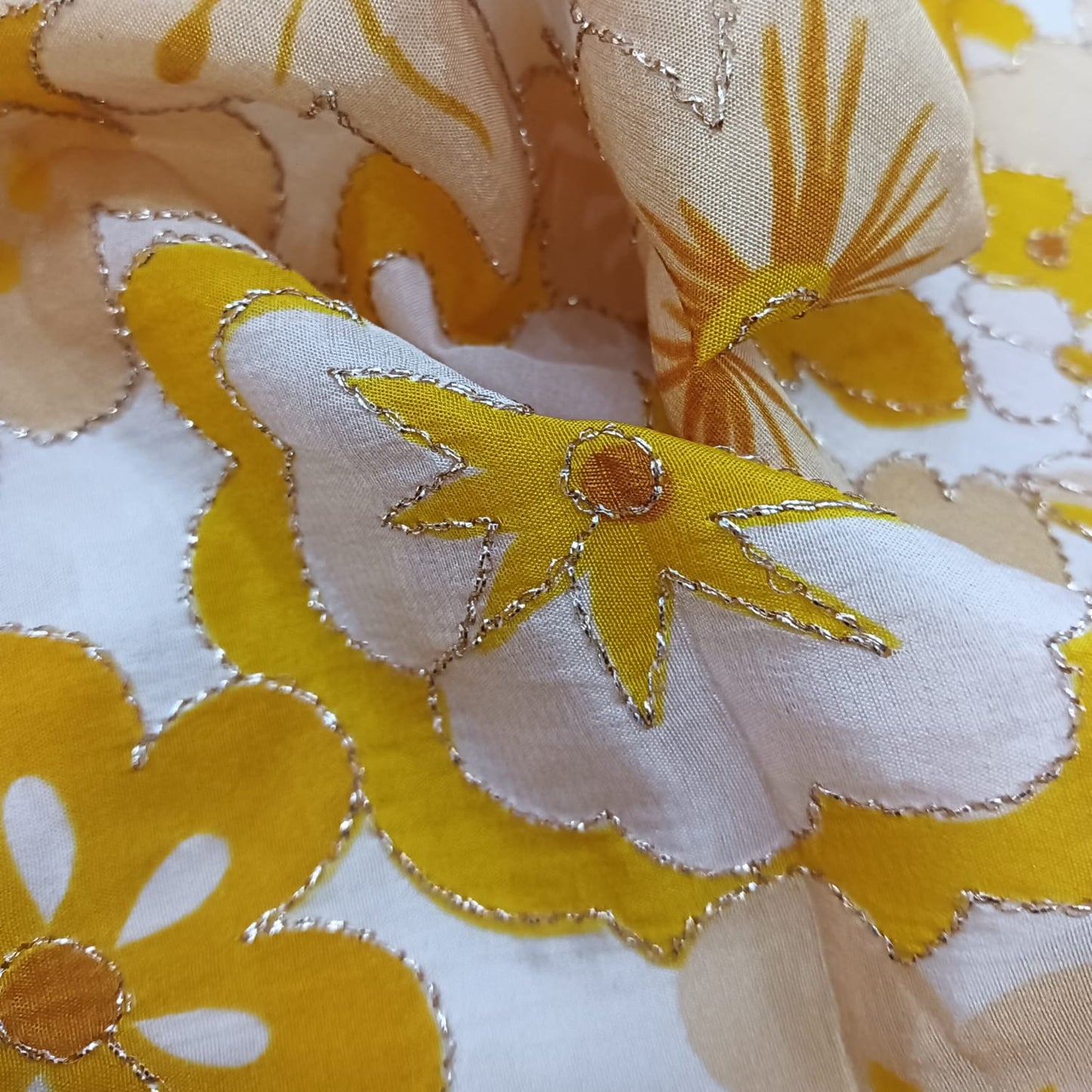 Natural Crepe with Thread Embroidery