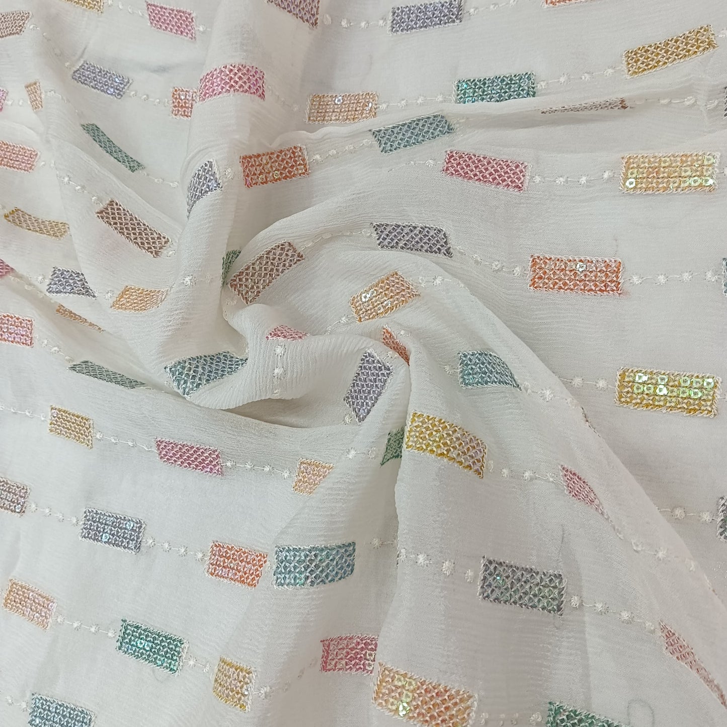 Viscose Chinon Embroidery in White Fabric