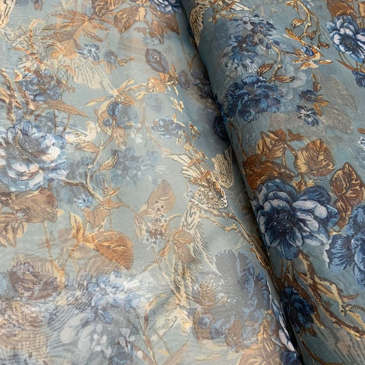 Floral Print on Orgenza in Blue Colour Fabric