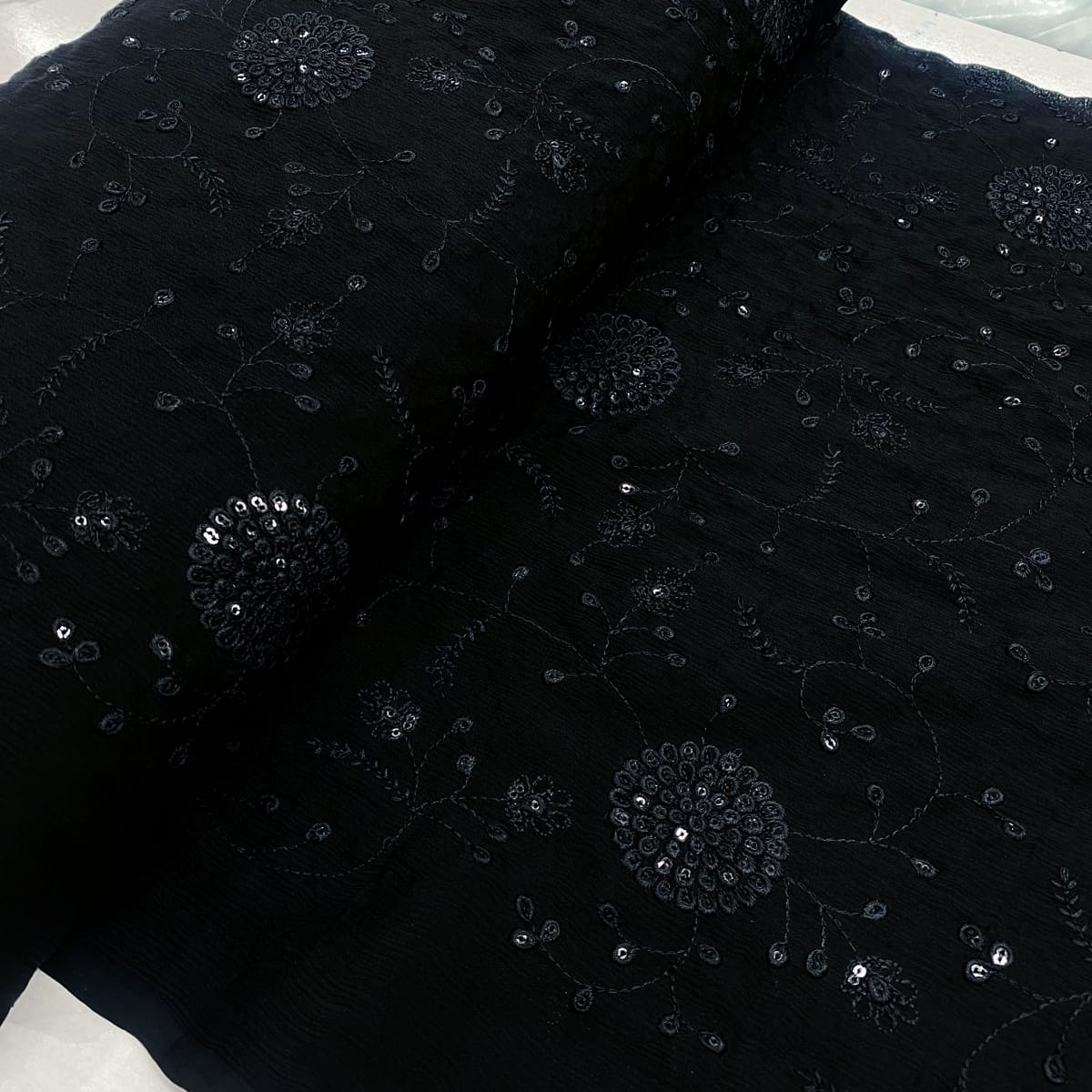Viscose Chinon with Embroidery in Black Fabric